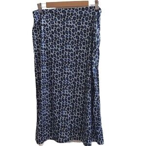 Silk Slip Skirt With Lace Hem‎ Blue Leopard Print Size Large